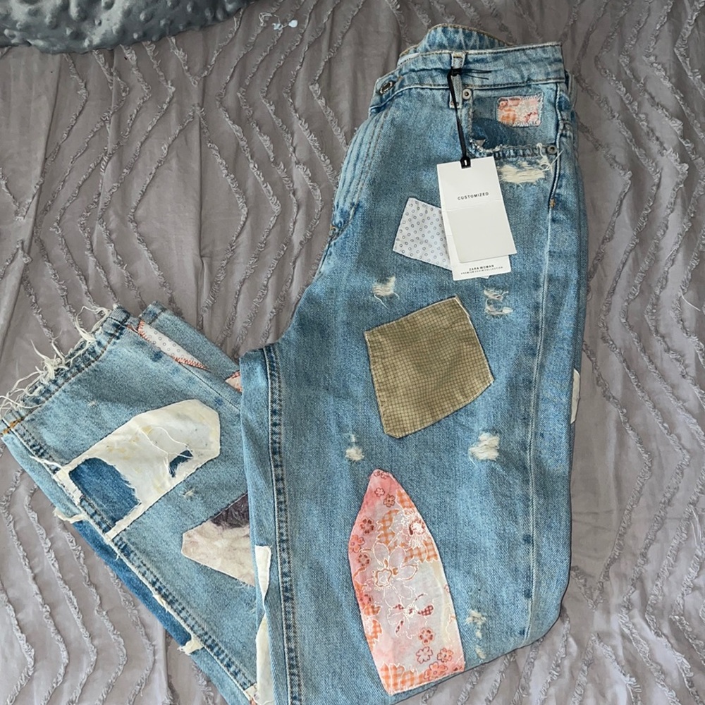 Zara Patchwork Vintage Boyfriend Jeans
